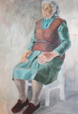 Vintage impressionist old woman portrait gouache painting