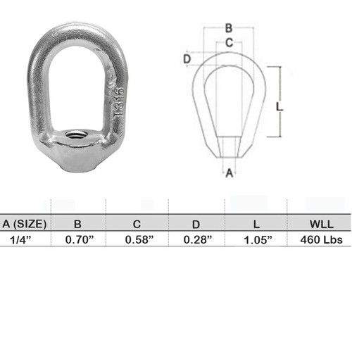 Anillo de tuerca roscada de 1/4" elevación ovalada marina estilo forjado SS T316 WLL 460 LB - Imagen 3 de 3