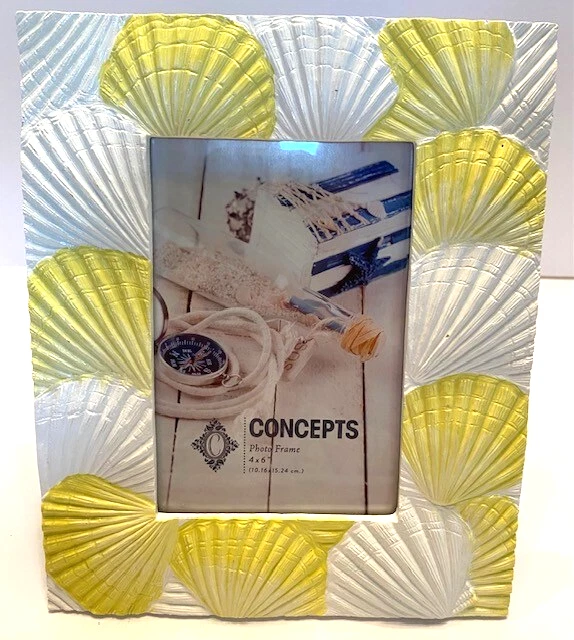 Marco de fotos de resina Concepts amarillo/blanco Shell-playa/tropical 4" x 6" Foto 2 de 4