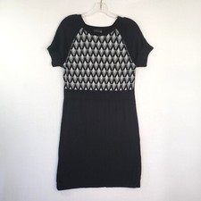 Worthington Knit Sweater Dress Womens L Black Geometric Short Sleeve Casual Y2K