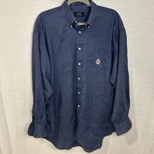 Chaps RALPH LAUREN Blue Dress Shirt Mens 17.5 34/35 Preppy Academia Casual Crest
