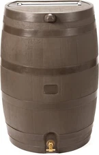 50-Gallon Flat Back Rain Barrel with Brass Spigot, Walnut Color