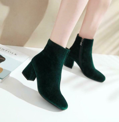 Womens Faux Velvet  Ankle Boots Side Zipper Round Toe Casual Shoes Fashion