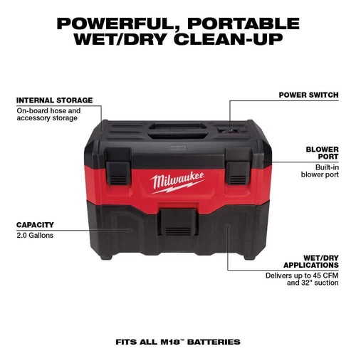 Milwaukee Power Tool Combo Kit (6-Tool) 18V Li-Ion Cordless + Wet/Dry Vacuums - Picture 7 of 11