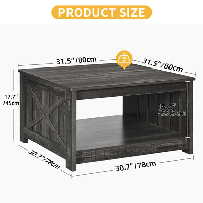 Dark Grey Farmhouse Coffee Table with Storage Living Room Square