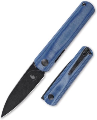 KIZER V3499C2 FEIST FRONT FLIPPER KNIFE 154CM DENIM BLUE MICARTA & KNIFE ROLL