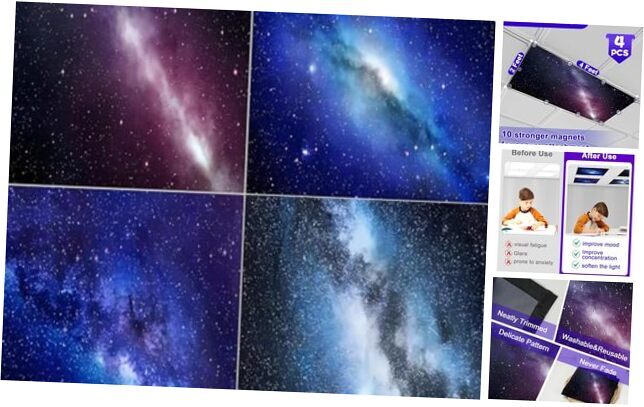 4 Pcs Fluorescent Light Covers for Ceiling Lights Classroom, Stylish Starry Sky