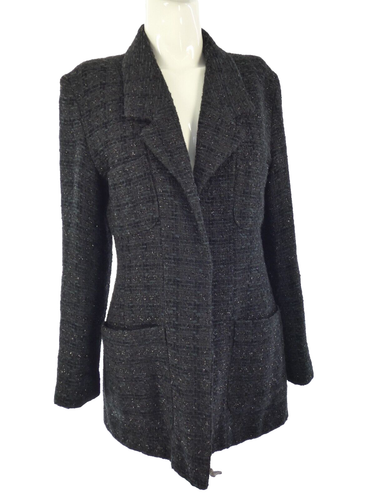 Vintage Kookai Tweed Blazer Black Suit Jacket Coat Y2K Retro Size FR 40 UK 10