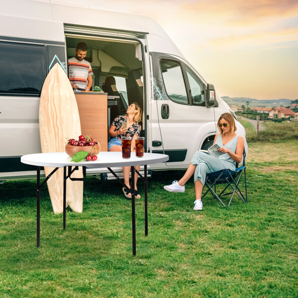 Mesa Redonda Plegable de 48" para Comercio, Mesa Plástica Portátil de 4 Pies