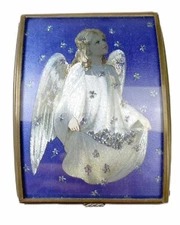 Victorian Angel Glass Trinket Small Jewelry Box Via Vermont  3.25” 4.25”x H2”