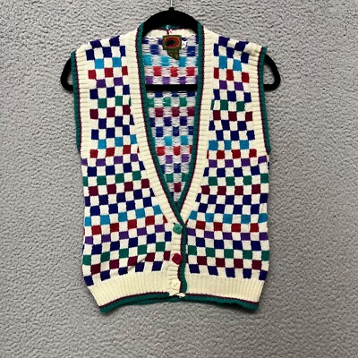 Boston Traders Sweater Vest Womens M Wool Blend Geometric Check Retro Grannycore