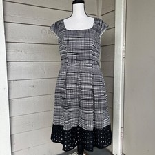 Nine West Strappy Lace Plaid Square Neck Black White Dress Size 6