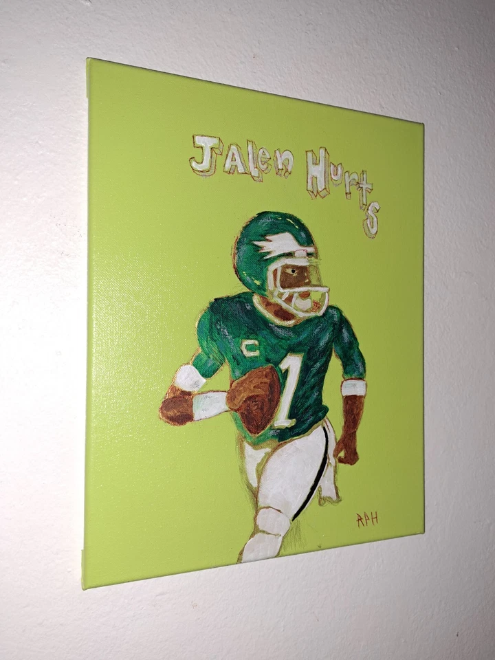 Tintas acílicas originales verde "Jalen Hurts" 14x11 lona límite 1/1 ventilador Eagles Foto 3 de 4
