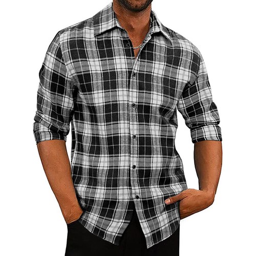 Men Shirts Long Sleeve Tops Mens Casual Lapel Neck Holiday Loose Blouse Work - Picture 5 of 24