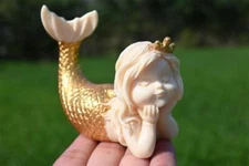 3.2" Tagua Nut Carved mermaid Reiki Crystal skull decor Crystal Heal gift 1pc