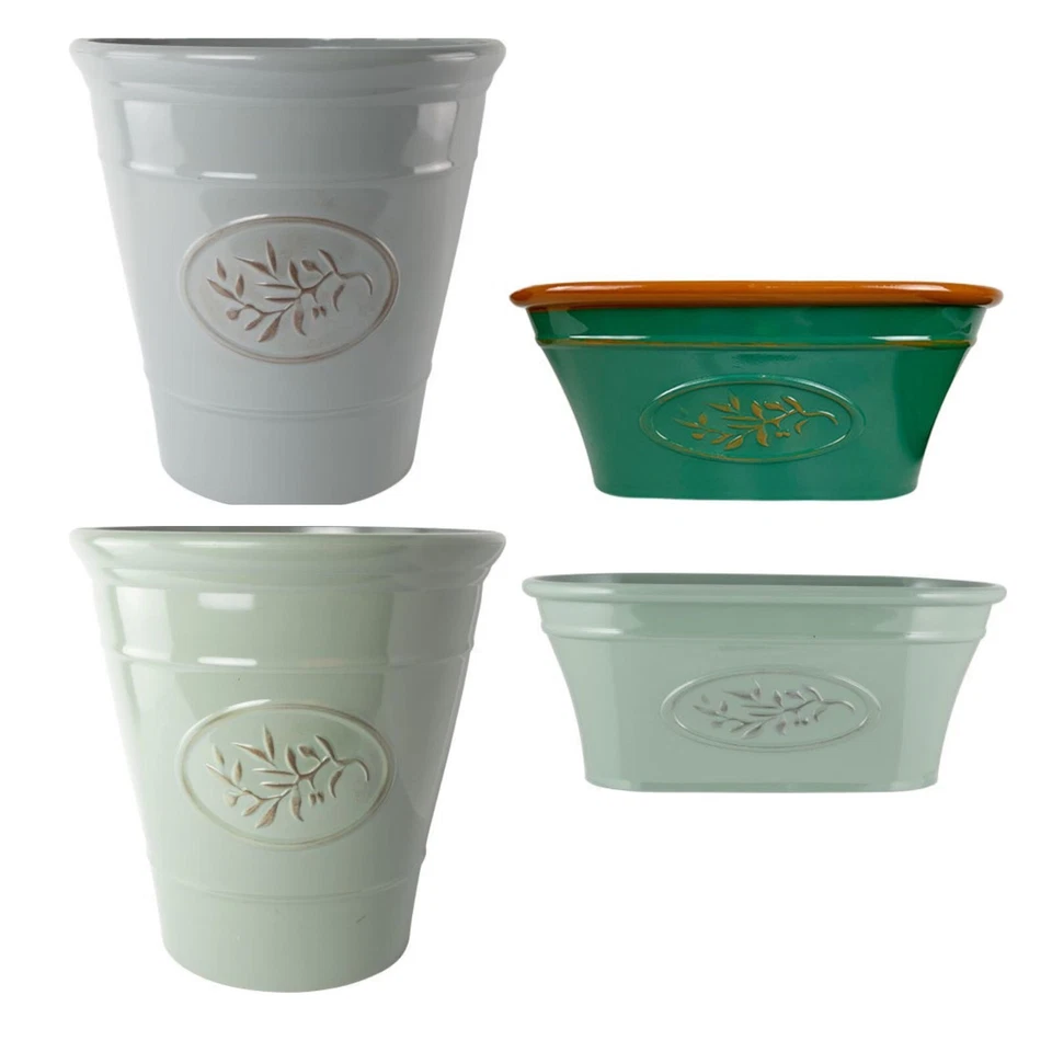 FARGRO Embossed Olive Ceramic Design Plastic Planter - Trough or Pot - Indoor Outdoor