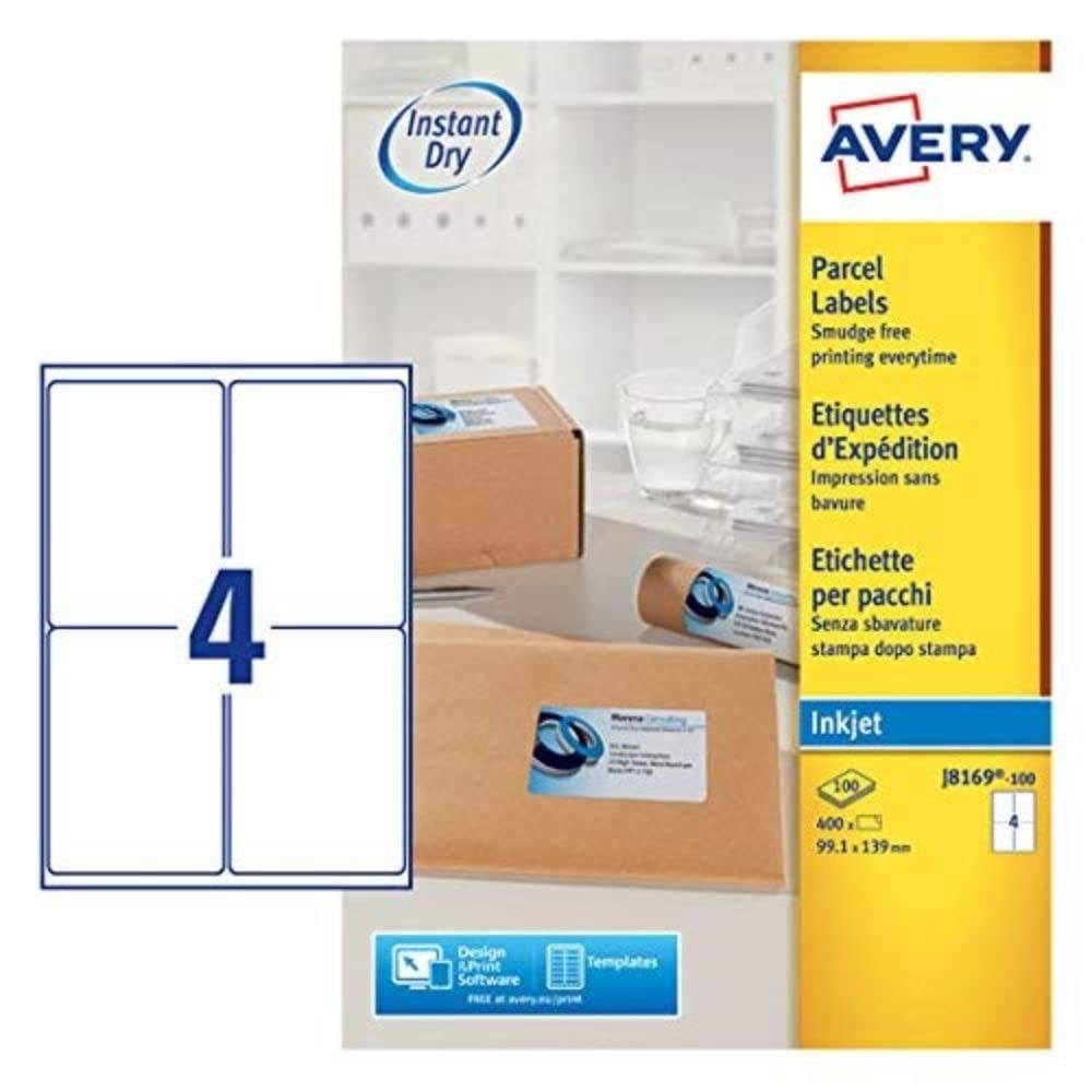 Avery Self Adhesive Parcel Shipping Labels, Inkjet Printers, 4 Labels Per A4 She