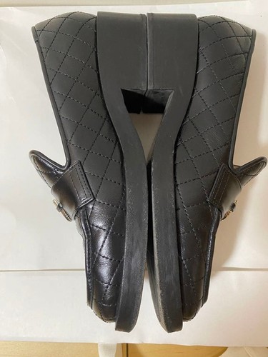 CHANEL Shoes Black Quilted Loafers Slip-ons Leather Logo Coco Women's US7.5 EX - Picture 4 of 8