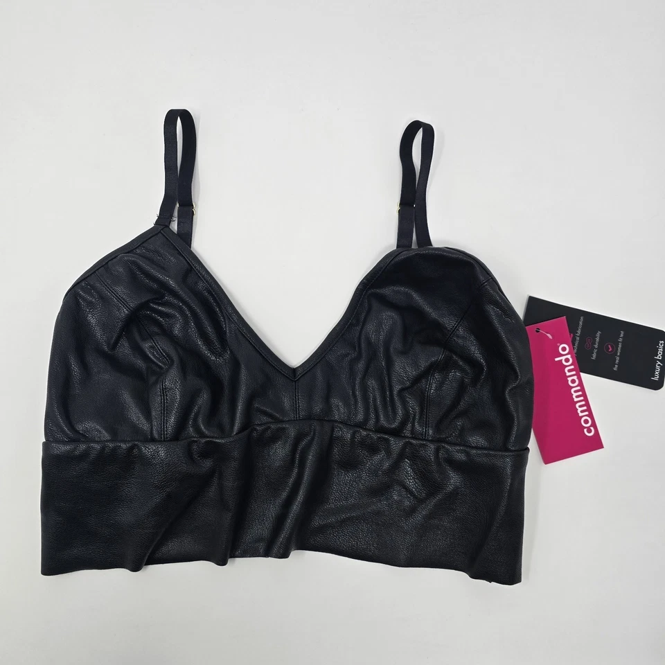 Commando Faux Leather Long Line Bralette in Black - Size Medium - Image 2 of 4