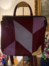 Fossil Burgundy/Purple Geometric Backpack Zip Top Gold Hardware Lined Pockets