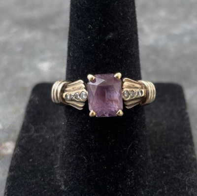 Vintage 14k Gold Amethyst Ring mit Diamant Akzenten 5,69g Größe 6,5