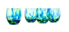 Blue Rose Polish Pottery Cobalt and Green Confetti Juice Glass Set