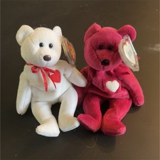 Ty Beanie Babies Retired Original Bears 1999 White Red Heart Plush Set