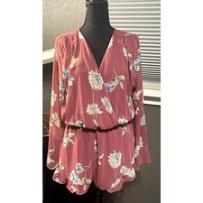 Altar'd State Floral Romper Long Sleeve V Neck Size L