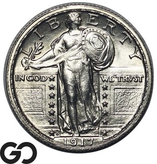 1917 S Standing Liberty Quarter Type 2 Full Head Solid Gem BU FH Key Date!