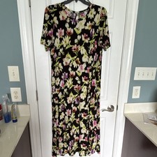 Vince Camuto XL Floral Midi Dress Black Pink Round Neck Short Sleeve