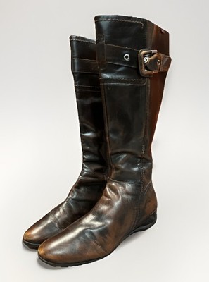 Women's Callaghan Leather Tall Boots Brown Distressed Leather Riding Boots Sz 10