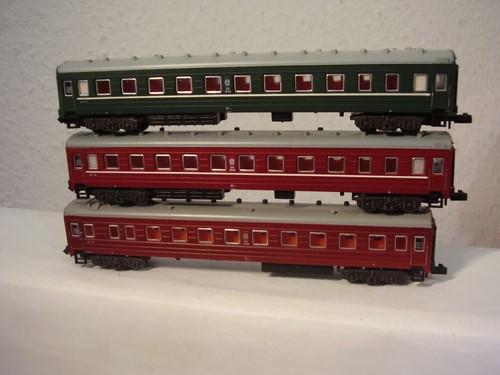 Piko Spur N 3 Stück Personenwagen, Weitstreckenwagen OK 2640 extra Drehgestelle | Condition: Gebraucht
