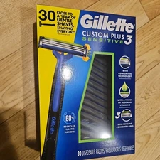 Gillette Custom Plus3 Sensitive Disposable Razors 30 Ct With Enhanced Lubrastrip