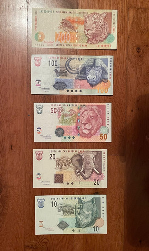 SOUTH AFRICA: 10-20-50-100-200 Rand, Banknote 1992-2005, World Currency - Picture 1 of 2