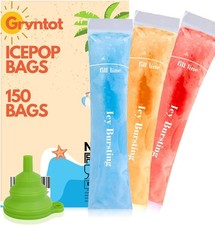 150 Disposable Ice Popsicle Mold Bags 8x2" for DIY Natural Fruit Snacks, Juice
