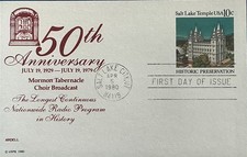 UX83 Postal Card Salt Lake Temple 50th Anniversity Mormon Tabernacle Choir 