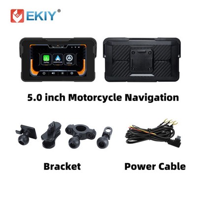 EKIY 5.0 inch Wireless CarPlay Moto Android Auto Portable Digital Motorcycle Das