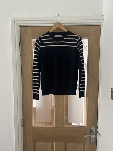 M&S Pullover extrafeine Merinowolle UK 10 marine gestreift langarm