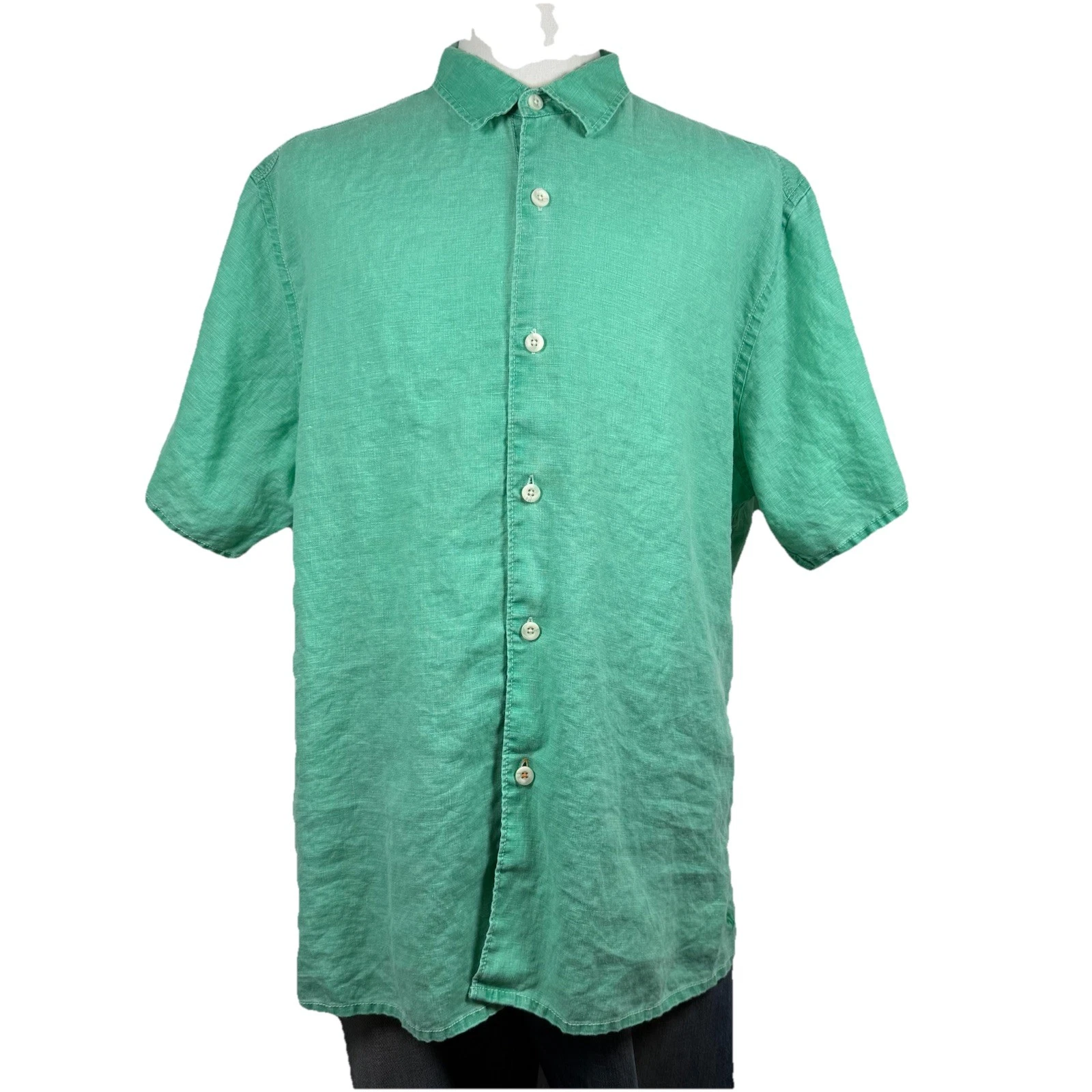 Tommy Bahama Relax Shirt Mens XL Green 100% Linen Short Sleeve Coastal Grandpa