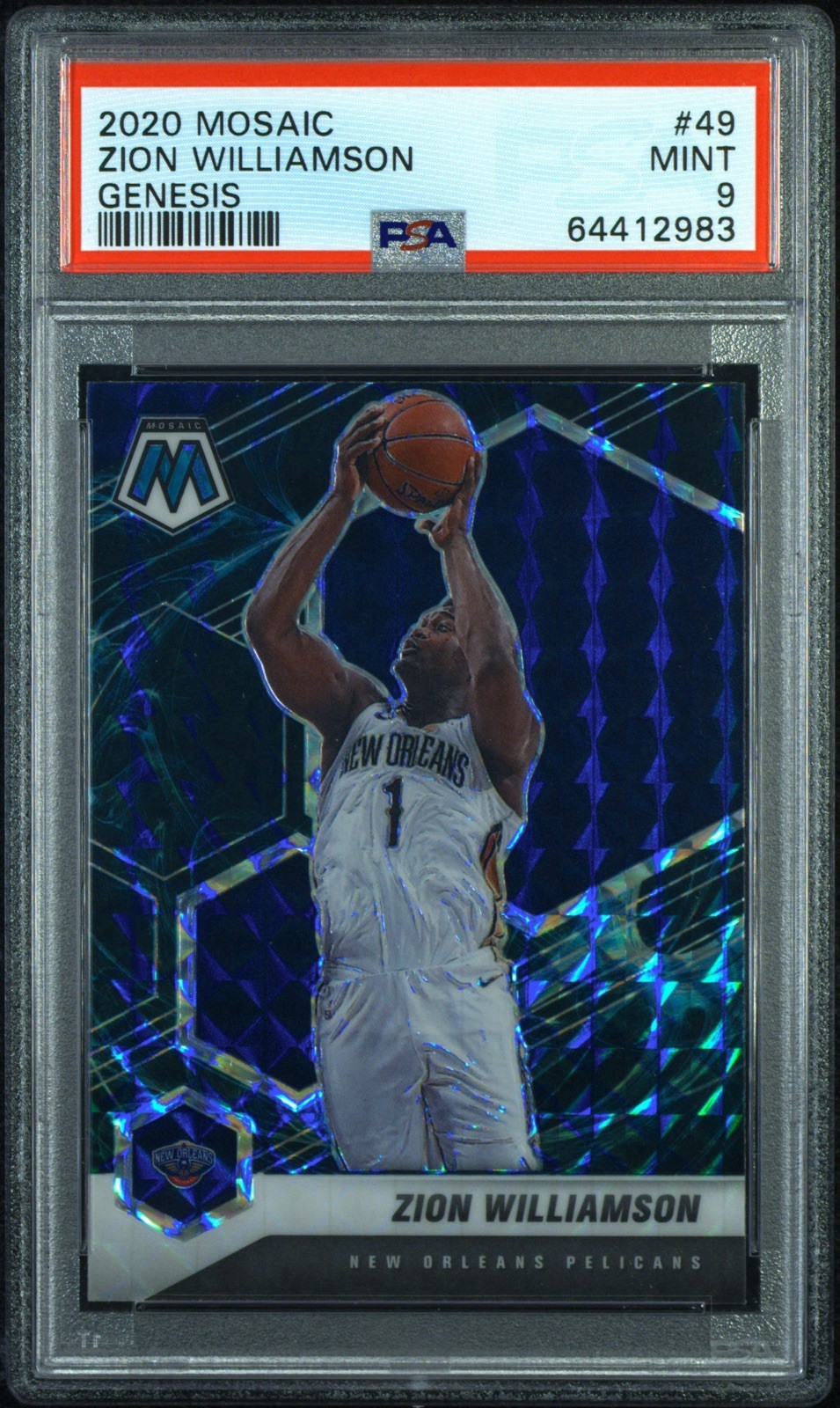 ZION WILLIAMSON 2020 21 PANINI MOSAIC #49 GENESIS PRIZM SSP MINT PSA 9 PELICANS
