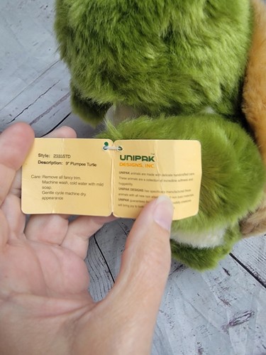 Unipak Plush Turtle Green Brown Stuffed Animal Lovely 11in W/paper Tags - Picture 3 of 8