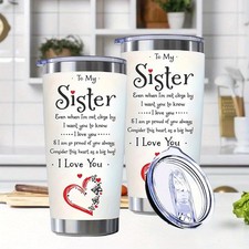 20oz My Sister Stainless Steel Tumbler Heartwarming Message Insulated Cup Gift