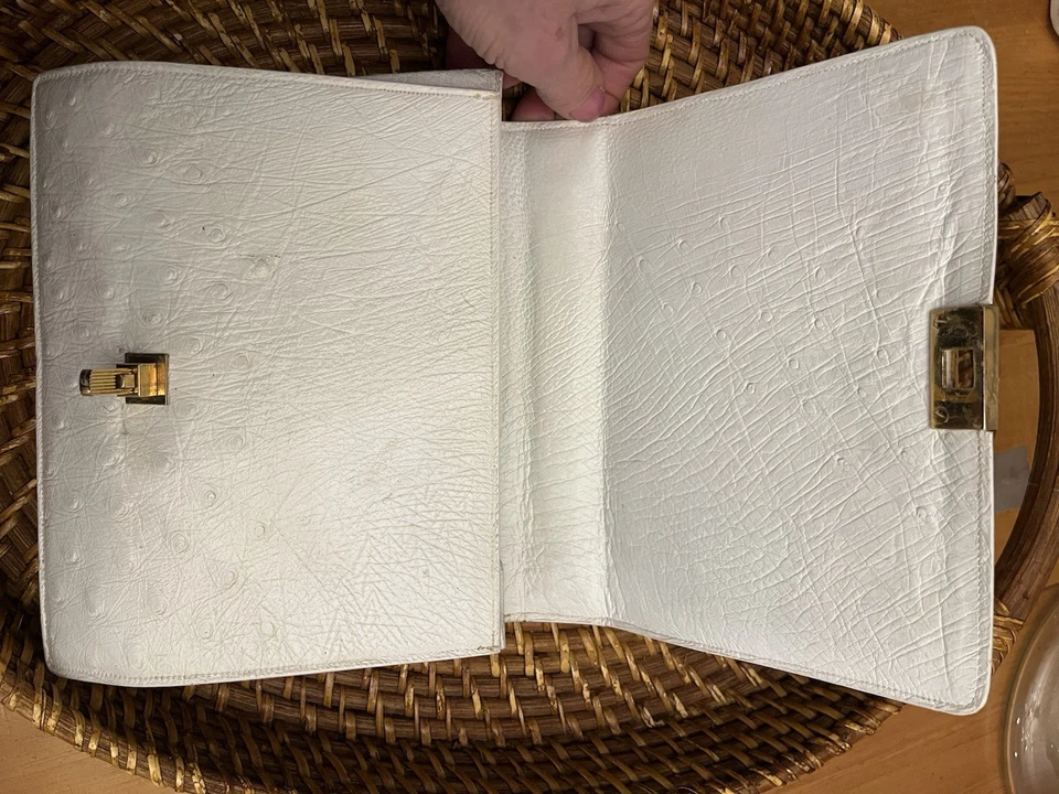 Cartera de mano de cuero vintage de los años 50 rara Lucille de Paris cuero de avestruz Foto 3 de 4