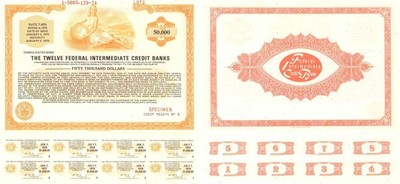 Twelve Federal Intermediate Credit Banks - 1974 dated $50,000 Specimen Bond -