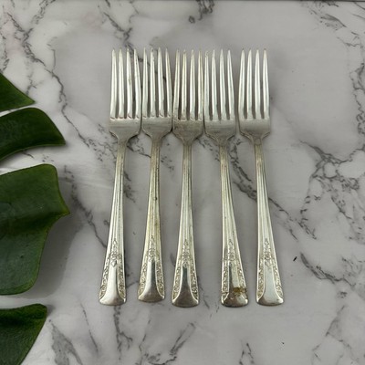 International Silver Camelia Silver Plate Vintage Dinner Forks Set