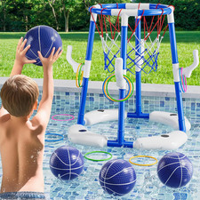 Pool Basketball Hoop, 2 in 1 Floating Pool Toys with 4 Balls and Inflatable Pump