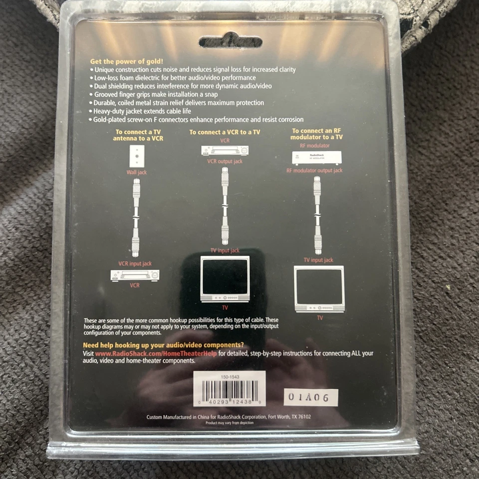 New Radio Shack 12' (3.6m) Audio/Video Cable 15-1520 Gold Series 24K Gold Plated - Image 3 of 3