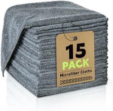 Microfiber Cleaning Cloths Bulk-15 Pack, Gray Microfiber Towels for Cars, Ultra