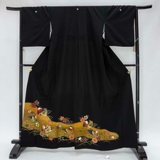 Japanese Kimono polyester wedding kimono Black tomesode "kurotomesode" 4962