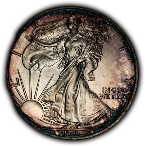 1991 1 oz Silver American Eagle - Colorful Violet Toning - BU - SKU-E3584